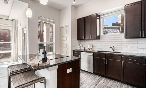 large open black and white kitchen